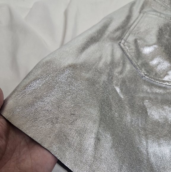 EXPRESS silver high waist metallic vegan short mini skirt 8 - Picture 8 of 10